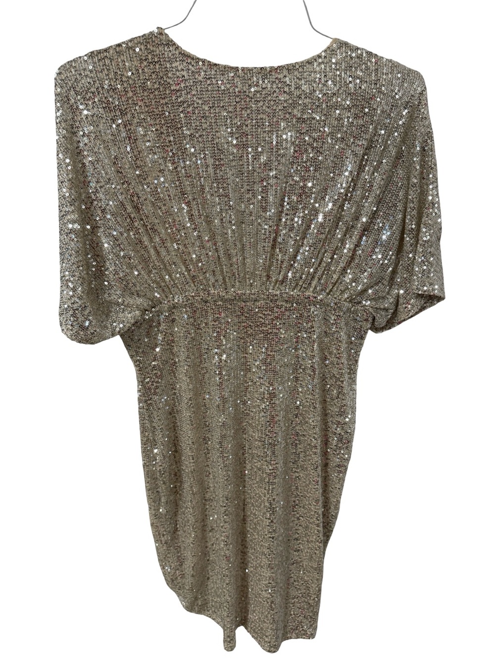 VENUS Sequin Short Sleeve Deep V Cocktail Dress in Champagne - Picture 2 of 5